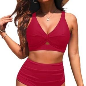 Younique Red Twist-Front High-Waist Bikini Set